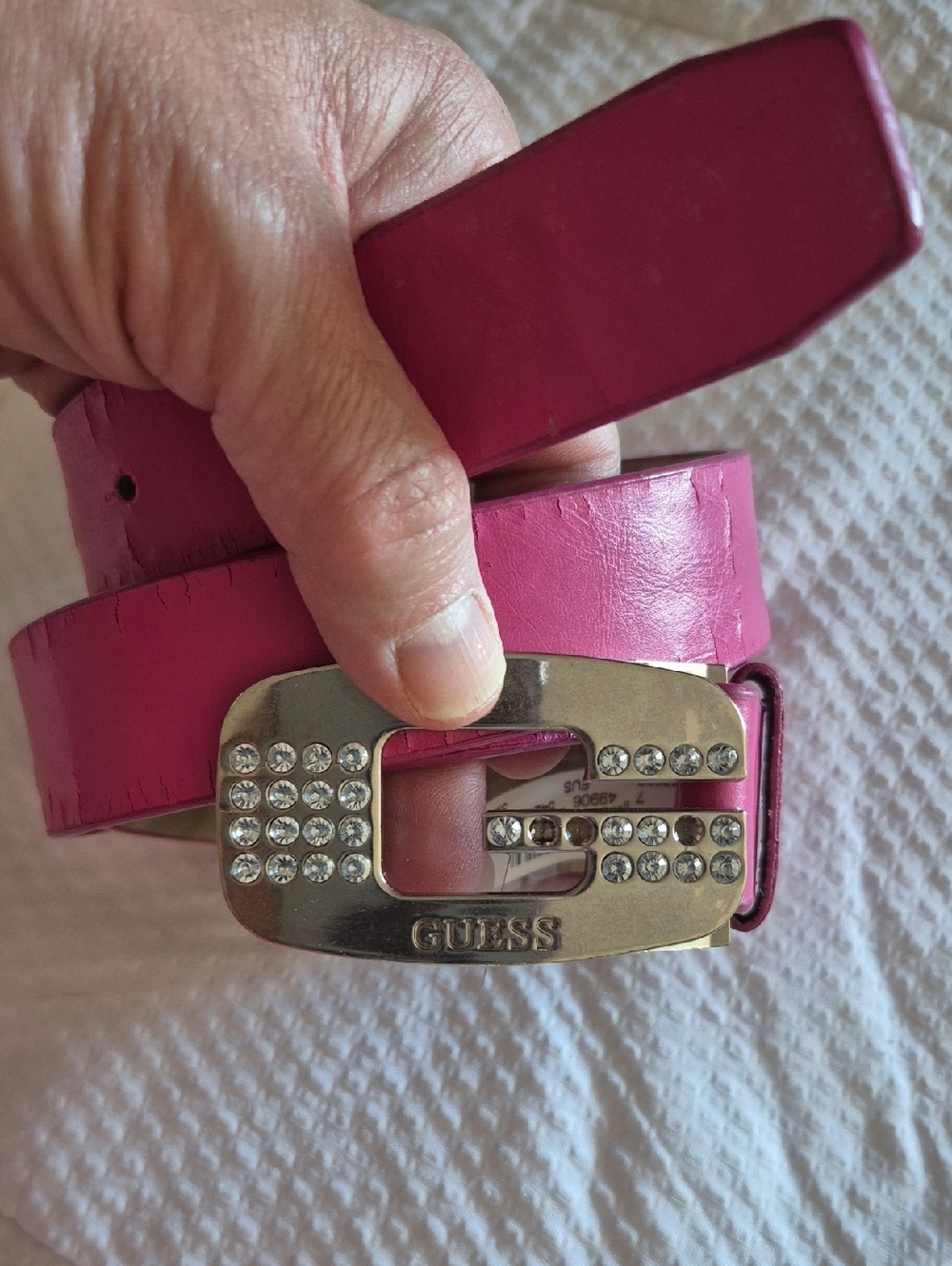 NWT GUESS Hot Pink FAUX Leather Belt with Crystal-Studded Silver Buckle